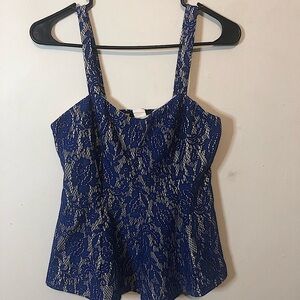 Deb blue lace peplum top sz L